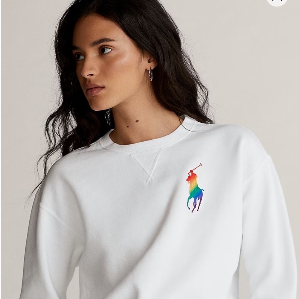 Polo Ralph Lauren Pride Together Sweatshirt Womens Size L White Rainbow Big Pony